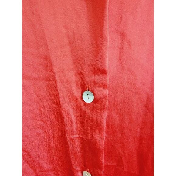 Chico's 3 Silk Blouse Red Button Front Short Sleeve Top Mandarin Collar - Picture 6 of 6